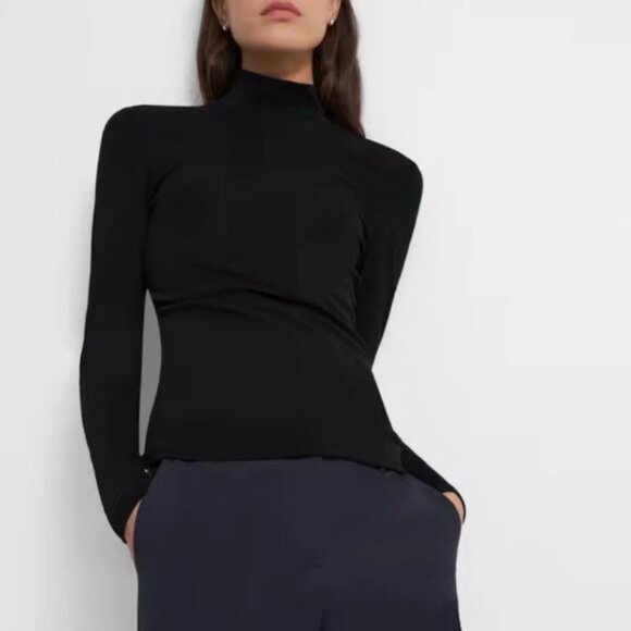 Theory Naneik Black Ribbed Turtleneck Sweater Large NWT Stretch Designer Knit - Picture 1 of 9